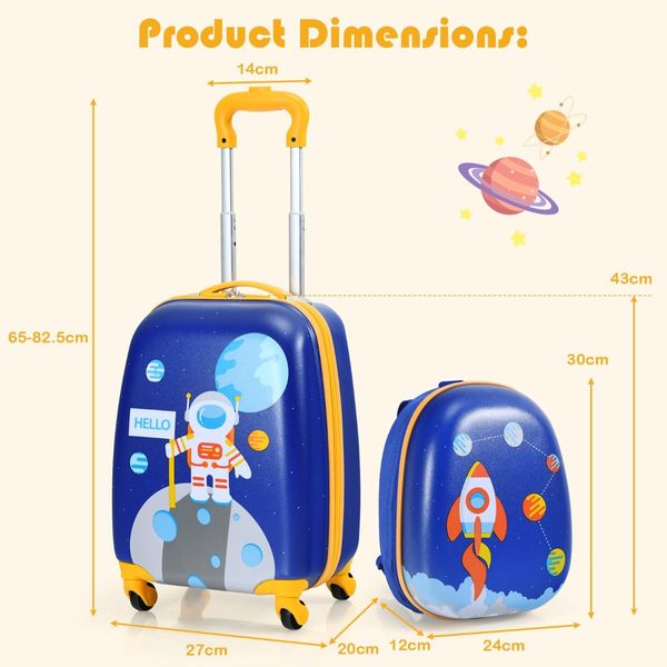 2 Pieces Kids Luggage Set with Extendable Handles for Kids