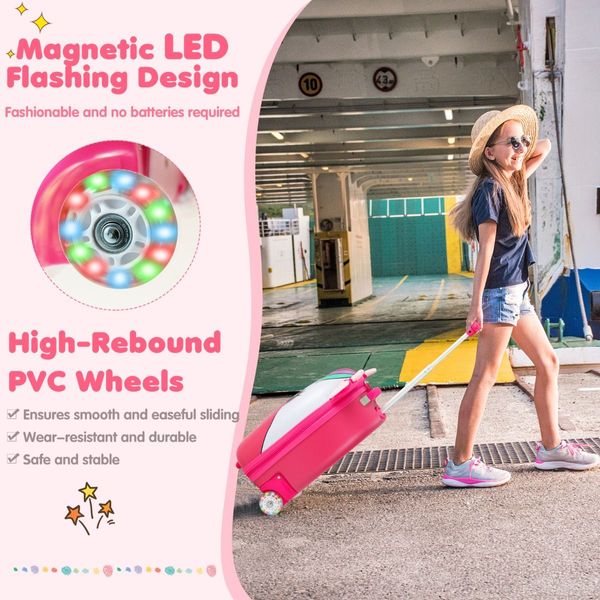 Children's Rolling Suitcase with Light-up Wheels for 3-6 Years