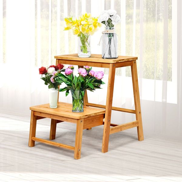 Two-tier Step Stool Foldable Bamboo Step Stool for Climbing Aid