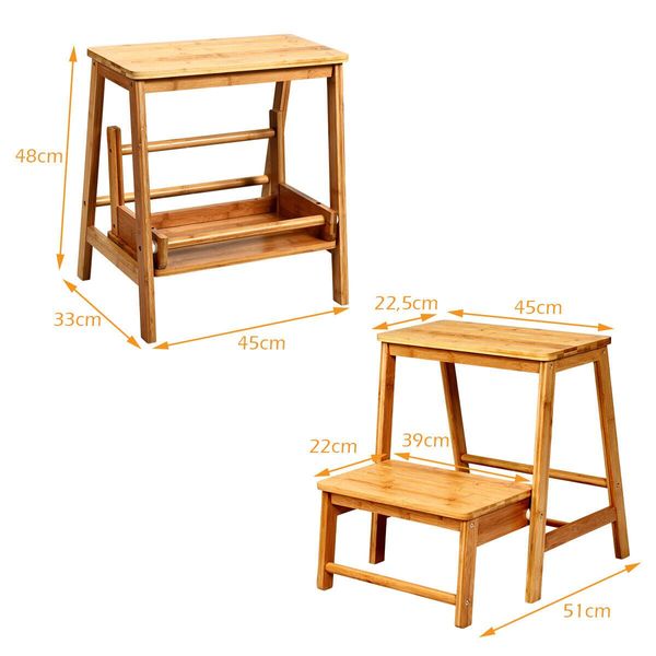 Two-tier Step Stool Foldable Bamboo Step Stool for Climbing Aid