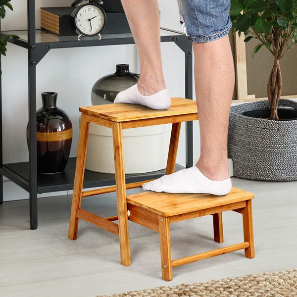 Two-tier Step Stool Foldable Bamboo Step Stool for Climbing Aid