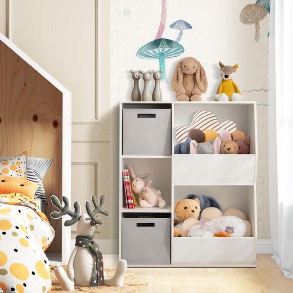 Wooden Kids Toy Storage Organizer with 5 Cubbies & Drawers