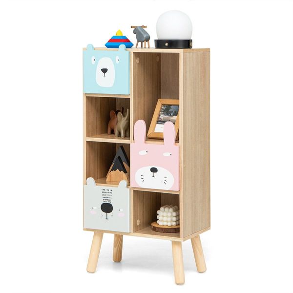 Kids Storage Cabinet with 4 Cubbies & 3 Drawers for Books & Toys