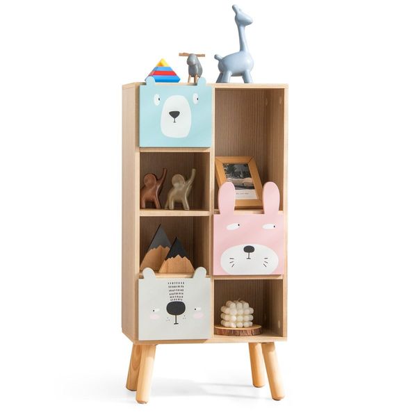 Kids Storage Cabinet with 4 Cubbies & 3 Drawers for Books & Toys