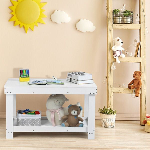 Wooden Kids Activity Table with Storage Shelf and Removable Tabletop-White