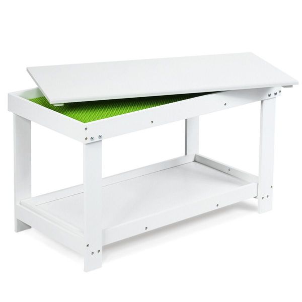 Wooden Kids Activity Table with Storage Shelf and Removable Tabletop-White