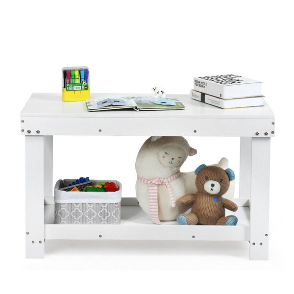 Wooden Kids Activity Table with Storage Shelf and Removable Tabletop-White