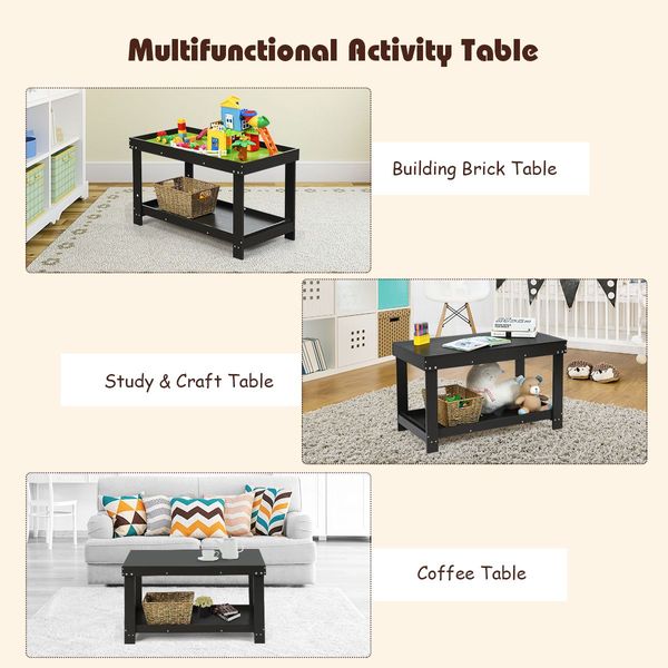 Wooden Kids Activity Table with Storage Shelf and Removable Tabletop-Coffee