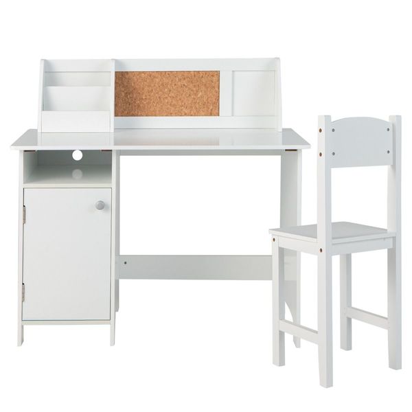 Kids Desk and Chair Set with Hutch & Bulletin Board