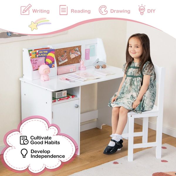 Kids Desk and Chair Set with Hutch & Bulletin Board