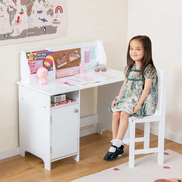 Kids Desk and Chair Set with Hutch & Bulletin Board