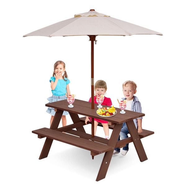 3 in 1 Kids Picnic Table with Removable Umbrella for Garden/ Yard