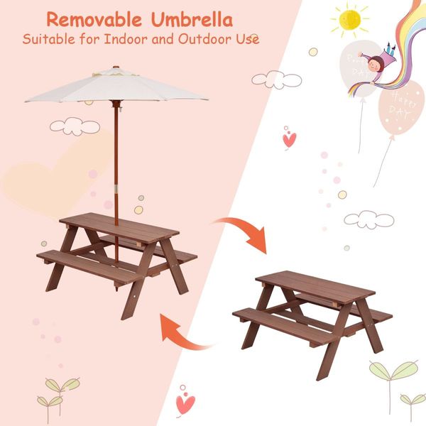 3 in 1 Kids Picnic Table with Removable Umbrella for Garden/ Yard