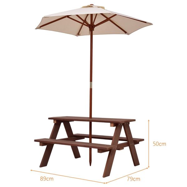 3 in 1 Kids Picnic Table with Removable Umbrella for Garden/ Yard