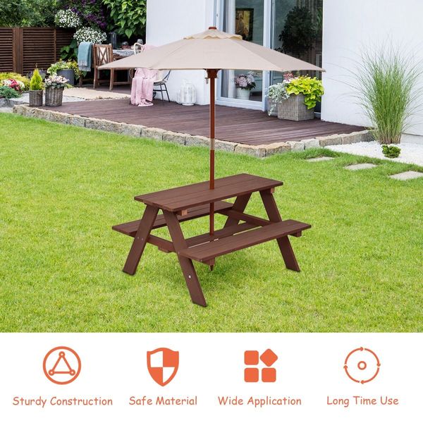 3 in 1 Kids Picnic Table with Removable Umbrella for Garden/ Yard