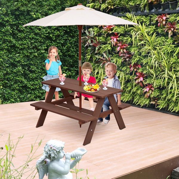 3 in 1 Kids Picnic Table with Removable Umbrella for Garden/ Yard