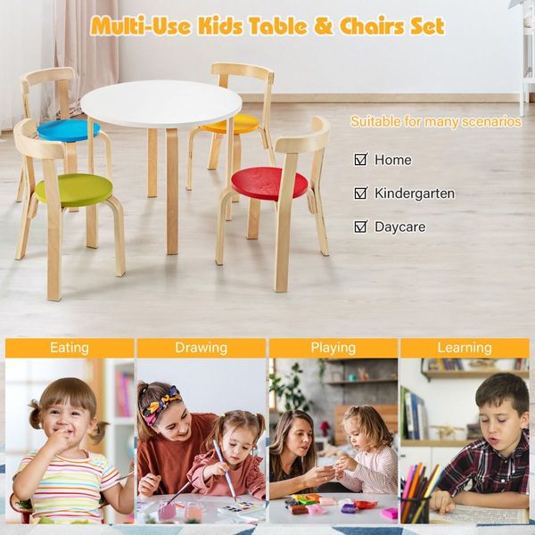 5 Pieces Wooden Kids Table and Chairs for Study & Snack & Play