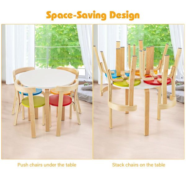 5 Pieces Wooden Kids Table and Chairs for Study & Snack & Play