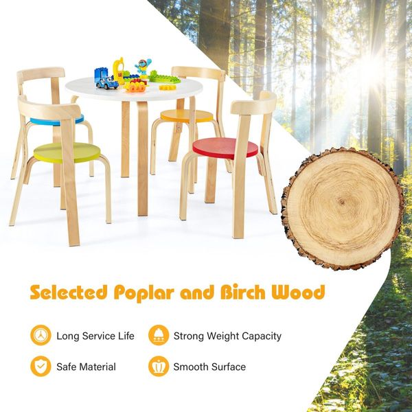 5 Pieces Wooden Kids Table and Chairs for Study & Snack & Play