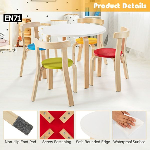 5 Pieces Wooden Kids Table and Chairs for Study & Snack & Play