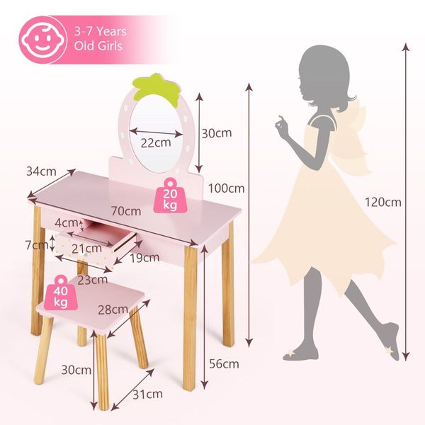 2-in-1 Children's Vanity Set with Stool for Kids