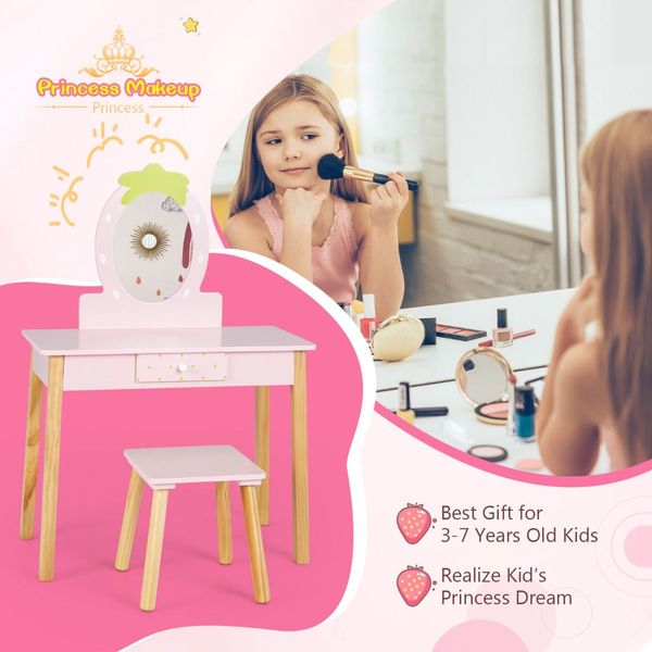 2-in-1 Children's Vanity Set with Stool for Kids