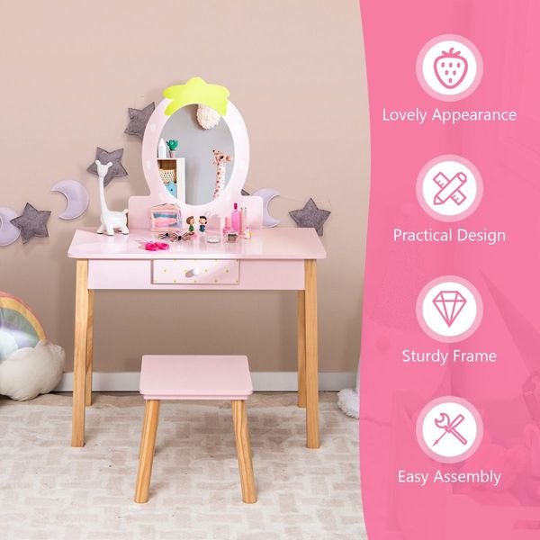 2-in-1 Children's Vanity Set with Stool for Kids