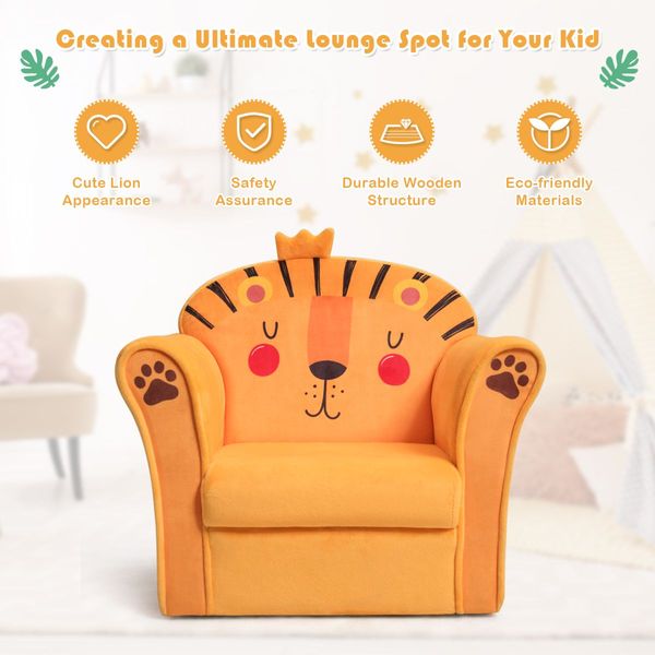 Lion Pattern Kids Armchair with Wooden Frame for Baby Room