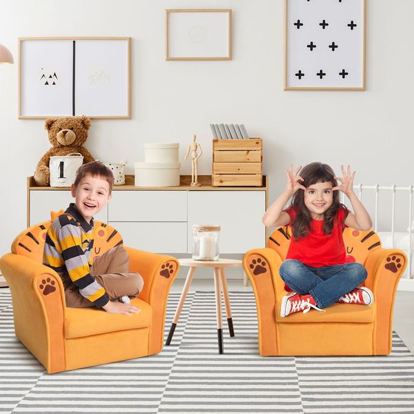 Lion Pattern Kids Armchair with Wooden Frame for Baby Room