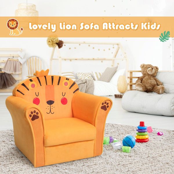 Lion Pattern Kids Armchair with Wooden Frame for Baby Room