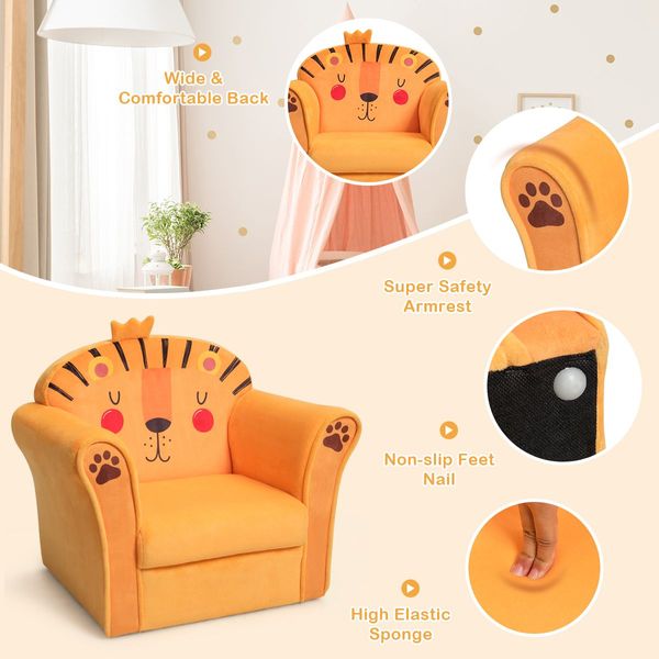 Lion Pattern Kids Armchair with Wooden Frame for Baby Room