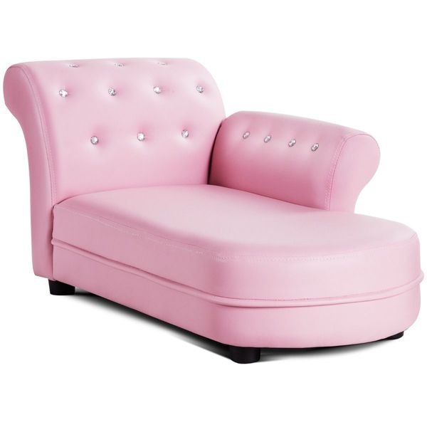 Pink Kids Sofa with PVC Leather and Embedded Crystals