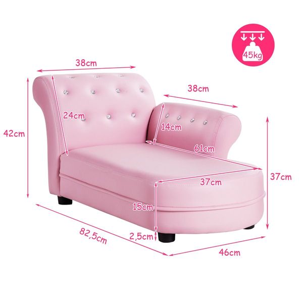 Pink Kids Sofa with PVC Leather and Embedded Crystals