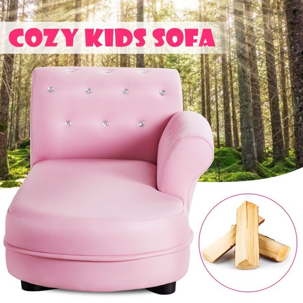 Pink Kids Sofa with PVC Leather and Embedded Crystals