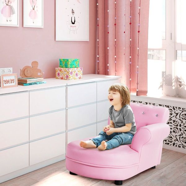 Pink Kids Sofa with PVC Leather and Embedded Crystals