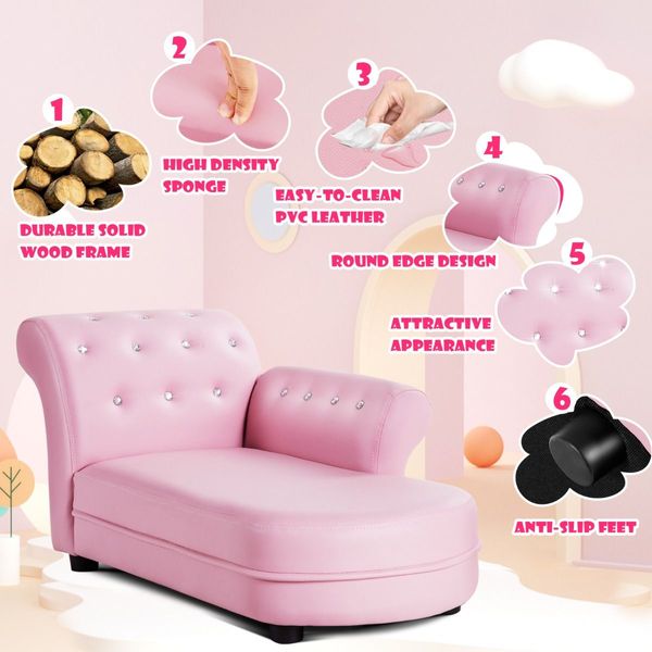 Pink Kids Sofa with PVC Leather and Embedded Crystals