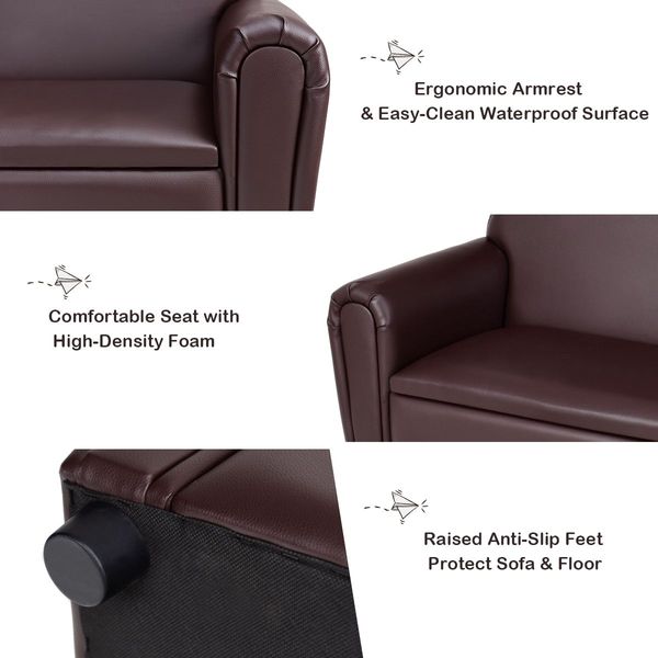 Kid Armrest Sofa Chair with PVC Leather and Wood Frame