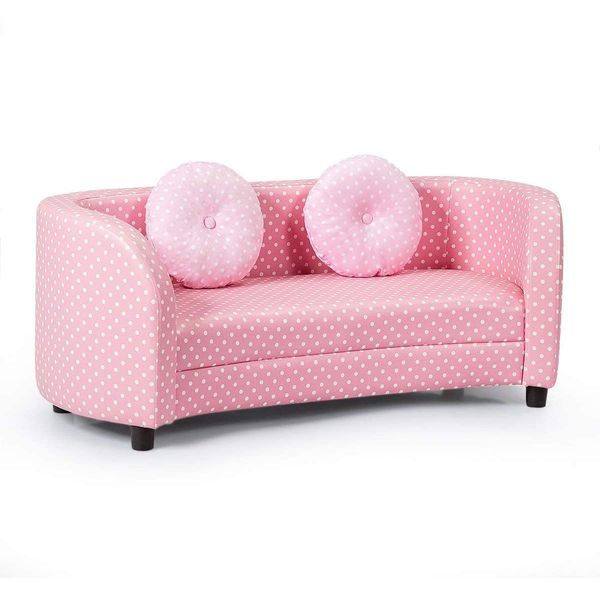 2 Seats Kids Sofa Chair with Two Cloth Pillows for Girls Aged 3-10