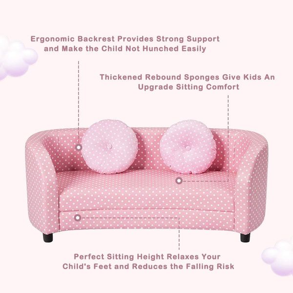 2 Seats Kids Sofa Chair with Two Cloth Pillows for Girls Aged 3-10