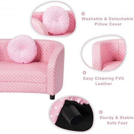 2 Seats Kids Sofa Chair with Two Cloth Pillows for Girls Aged 3-10