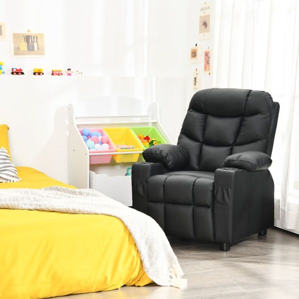 PU Leather Recliner with Cup Holder for Kids