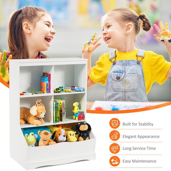 3-Tier Wooden Bookshelf with Spacious Storage Space for Playroom Bedroom