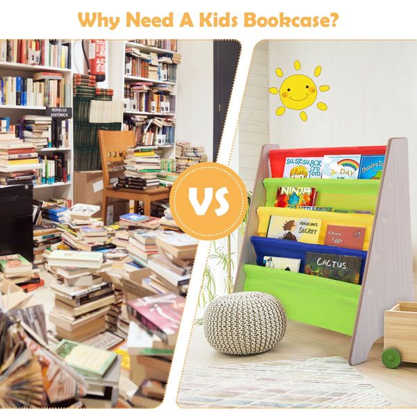 Children's Bookshelf with 4 Storage Compartments