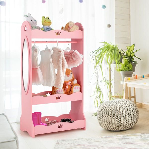 Kids Dress up Storage Wardrobe with Cute Crown Patterns for Kids Room