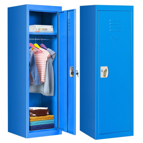 122cm Metal Storage Locker for Kids with Hanging Rod and Shelf