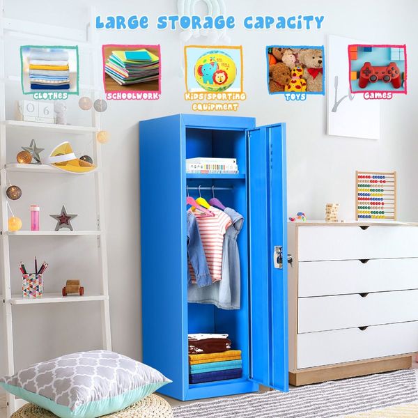 122cm Metal Storage Locker for Kids with Hanging Rod and Shelf