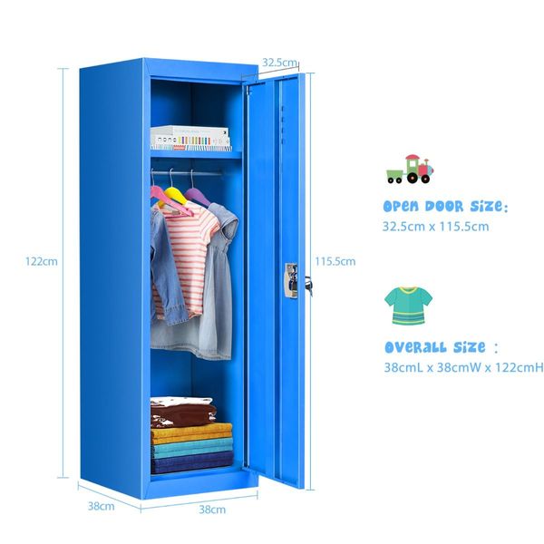 122cm Metal Storage Locker for Kids with Hanging Rod and Shelf