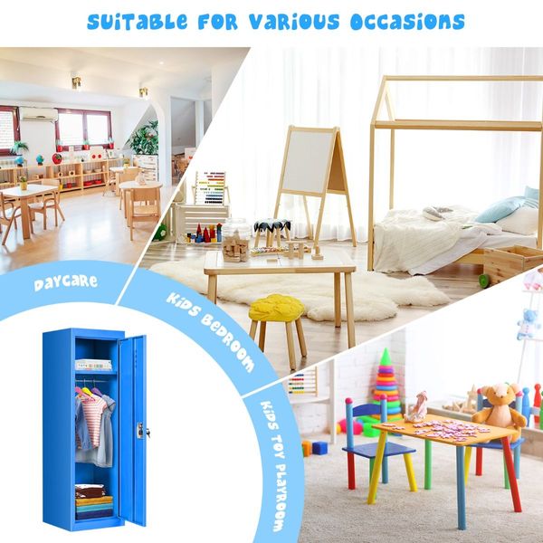 122cm Metal Storage Locker for Kids with Hanging Rod and Shelf