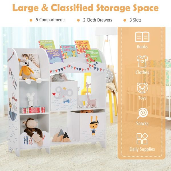 Bookshelf Toy Storage Box Display Shelf with Storage Bin for Kids