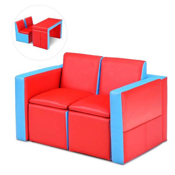 2 in 1 Kids Sofa with Storage Space and Wooden Frame